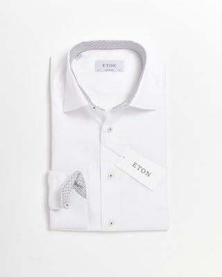 Eton Signature Twill Contemporary Shirt W Geometric Trim White 0