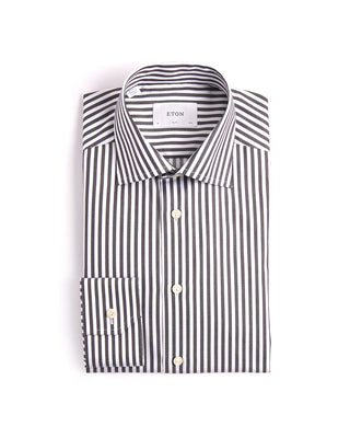Eton Bengal Striped Slim Fit Twill Shirt Charcoal 1 3951