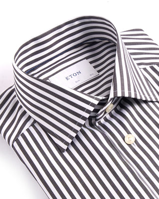 Eton Bengal Striped Slim Fit Twill Shirt Charcoal 3 4029