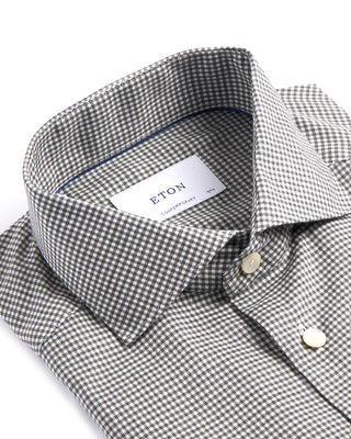 Eton Mini Check Contemporary Flannel Shirt Charcoal 4107
