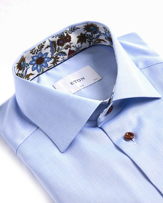 Eton Floral Effect Slim Fit Twill Shirt Light Blue 4095 Edit