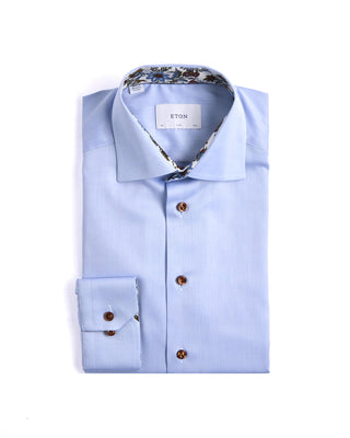 Eton Floral Effect Slim Fit Twill Shirt Light Blue 5 4241