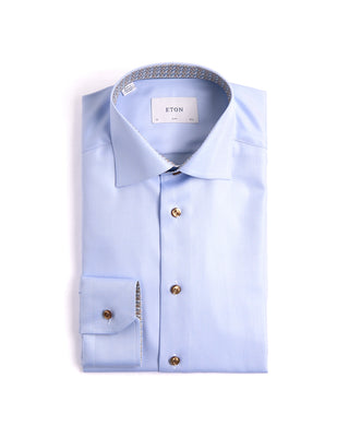 Eton Geometric Textured Twill Slim Shirt Light Blue 3 3946