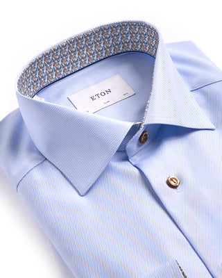 Eton Geometric Textured Twill Slim Shirt Light Blue 4031