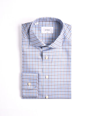 Eton Three Colour Check Slim Shirt Light Blue 3918