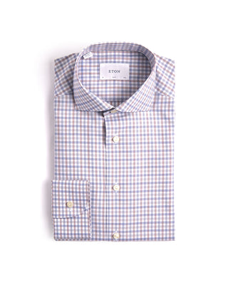 Eton Three Colour Check Slim Shirt Brown  Blue 3941
