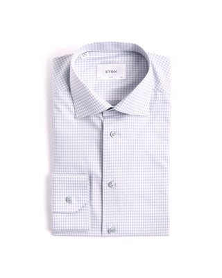 Eton Check Cotton Tencel Slim Shirt Silver 1 3938
