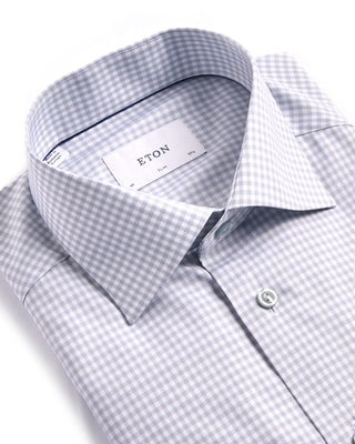 Eton Check Cotton Tencel Slim Shirt Silver 1 4024