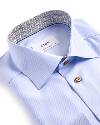 Eton Contemporary Cutaway Geometric Trim Twill Shirt Light Blue 4036