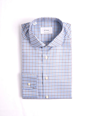 Eton Three Colour Check Contemporary Shirt Light Blue 2 3925