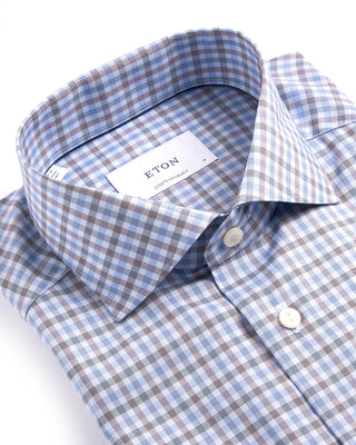 Eton Three Colour Check Contemporary Shirt Light Blue 4010