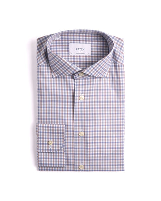 Eton Three Colour Check Contemporary Shirt Brown  Blue 3902