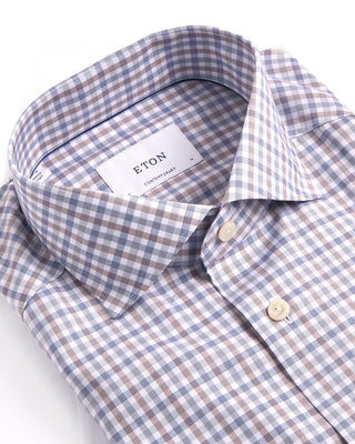 Eton Three Colour Check Contemporary Shirt Brown  Blue 4 4004