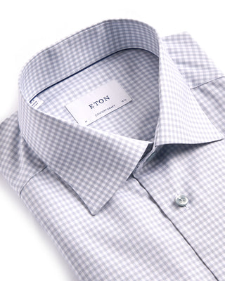 Eton Check Cotton Tencel Contemporary Shirt Silver 4 4026