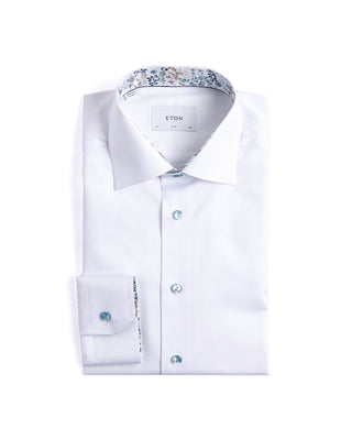 Eton Solid Signature Twill Slim Shirt With Floral Trim White 2 4174
