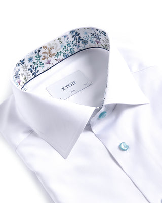 Eton Solid Signature Twill Slim Shirt With Floral Trim White 4149