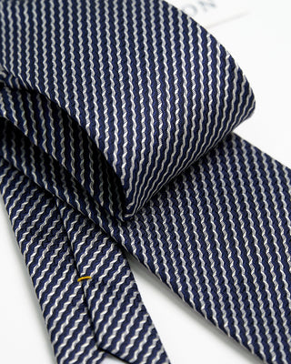 Eton Silk Fine Stripe Woven Tie Navy  1