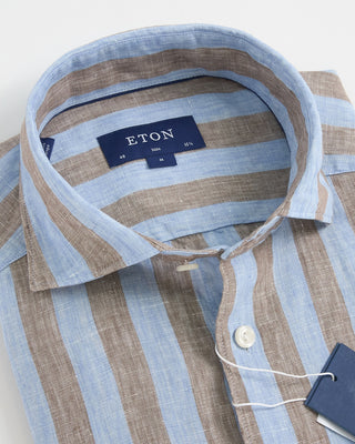 Eton Striped Linen Slim Shirt Beige 1 2