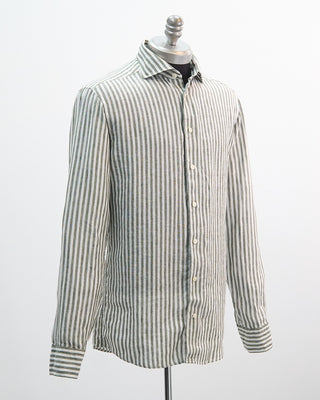 Eton Wide Spread Striped Slim Linen Shirt Green 1