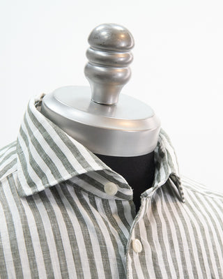 Eton Wide Spread Striped Slim Linen Shirt Green 1 3