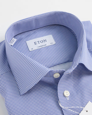 Eton Circular Micro Pattern Print Contemporary Shirt Blue 1 1