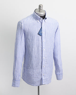 Eton Striped Linen Contemporary Shirt Blue 1