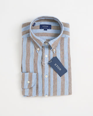 Eton Striped Linen Contemporary Shirt Beige 1 3