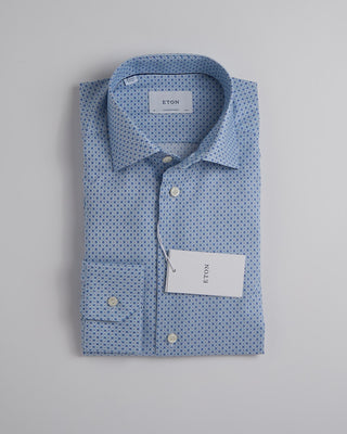 Eton Contemporary Light Blue Geometric Print Signature Twill Shirt Light Blue 341