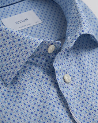 Eton Contemporary Light Blue Geometric Print Signature Twill Shirt Light Blue 343