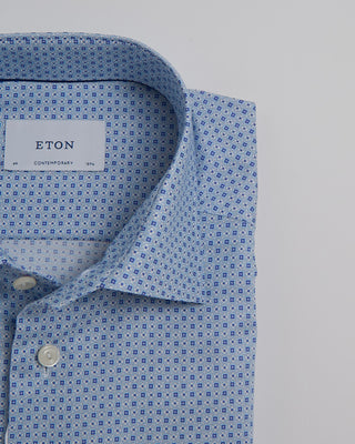 Eton Contemporary Light Blue Geometric Print Signature Twill Shirt Light Blue 344