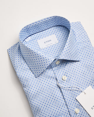Eton Contemporary Light Blue Geometric Print Signature Twill Shirt Light Blue 4 434