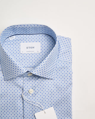 Eton Contemporary Light Blue Geometric Print Signature Twill Shirt Light Blue 6 432