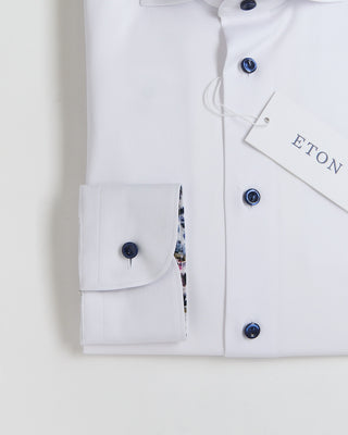 Eton Floral Trim W Navy Buttons Contemporary Shirt White 491