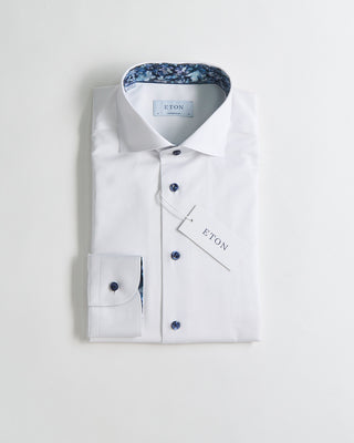 Eton Floral Trim Twill Contemporary Shirt White 2197
