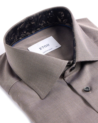 Eton Semi Solid Contemporary Shirt With Floral Trim Brown 4085
