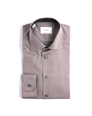 Eton Semi Solid Contemporary Shirt With Floral Trim Brown 6 4221