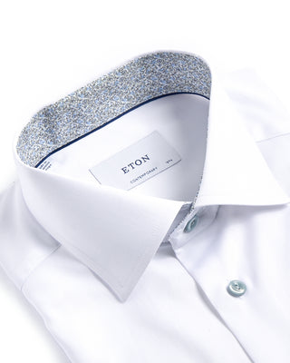 Eton Floral Trim Signature Twill Contemporary Shirt White 4157