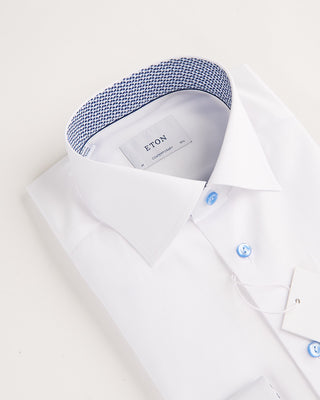 Eton Contemporary White Solid Signature Twill Geometric Effect Shirt White 1 1158