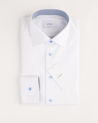 Eton Contemporary White Solid Signature Twill Geometric Effect Shirt White 1
