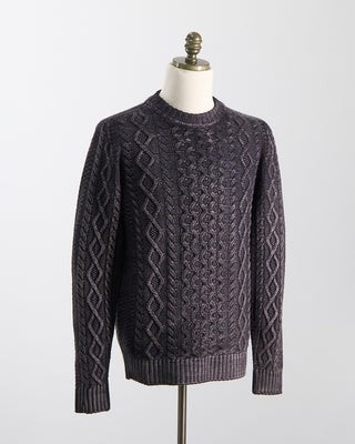 Arovescio Brushed, 5 Gauge, 100% Merino, Cable Knit Crewneck Sweater Purple 1751