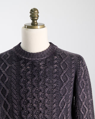 Arovescio Brushed, 5 Gauge, 100% Merino, Cable Knit Crewneck Sweater Purple 1753