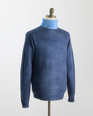 Arovescio Reversable, Double Airbrush, 7 Gauge, 100% Merino, Turtleneck Sweater Denim 1733