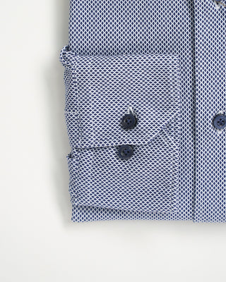 Emanuel Berg Modern Fit Albini 4 Flex Neat Pattern Stretch Knit Shirt Navy  White 2