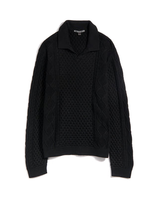 John Varvatos Ls Johnny Collar Cable Polo Black 5 3606