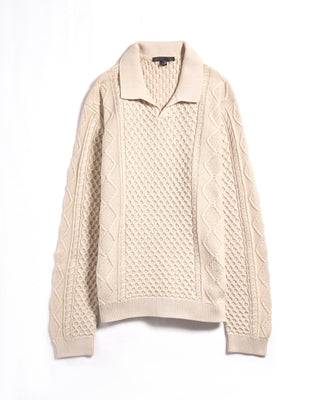 John Varvatos Ls Johnny Collar Cable Polo Ecru 4 3603