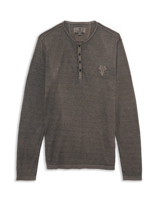 John Varvatos Ls Ribbed Burnout Henley W Logo Grey 7 4870