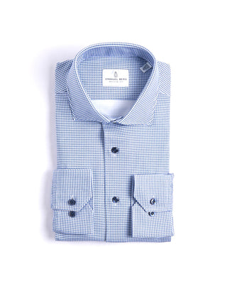 Emanuel Berg Mini Check Modern 4Flex Knit Shirt With Contrast Blue 3 4213