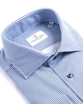 Emanuel Berg Mini Check Modern 4Flex Knit Shirt With Contrast Blue 4069