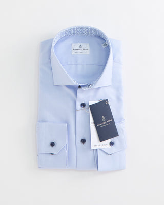 Emanuel Berg Modern Fit Twill Shirt W Navy Buttons Light Blue 