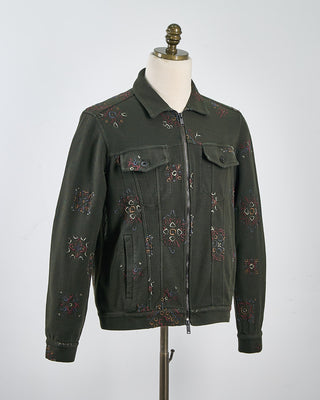 John Varvatos Anthony Trucker Jacket With Embroidery Moss 1612